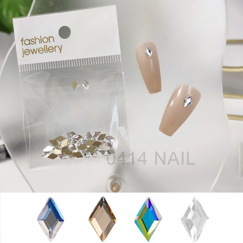 

1 Pack Flatback Glass Nails Rhinestones 40pcs Mixed Color Rhombus Nail Art Decoration Stones Shiny Gems Manicure Accessories