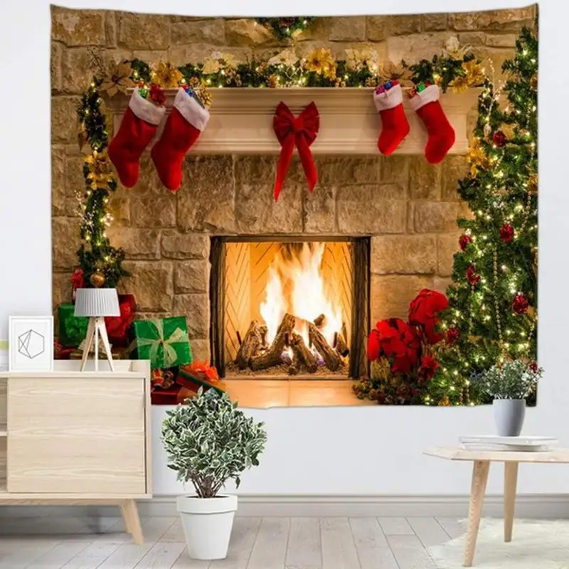 Рождественские гобелены, Полиэстеровые рождественские носки на камин, Настенное подвесное одеяло, декор для пикника, пустая скатерть