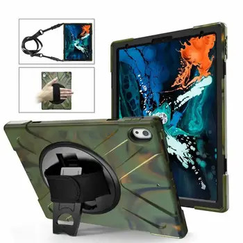 

for Apple iPad Pro 12.9 inch (2018) Multifunction Tablet Kids Safe Shockproof Heavy Duty Silicone PC Kickstand Case w/ Wrist