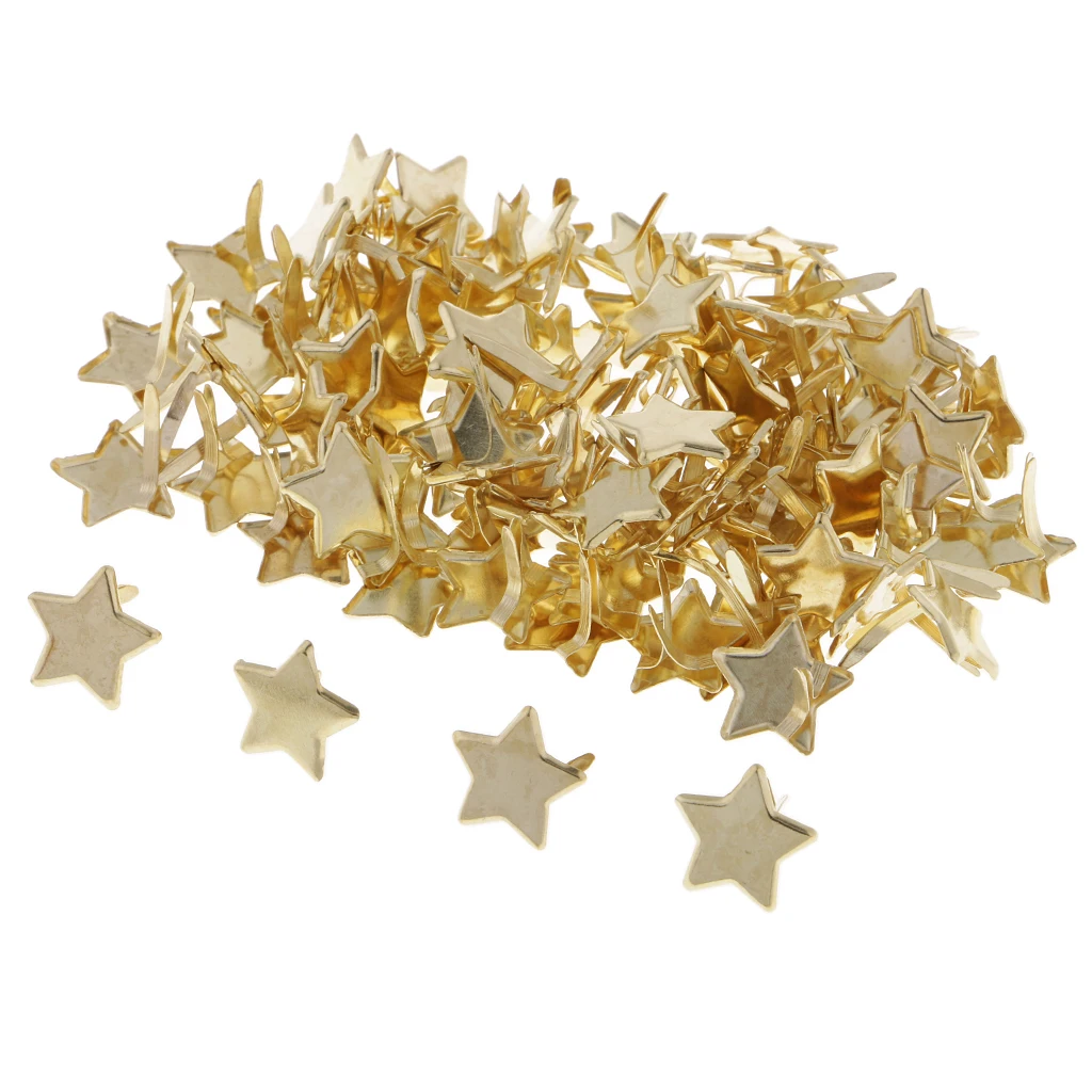 100Pcs Metal Star Head Brads Paper Fasteners for Scrapbooking Gold 14mm