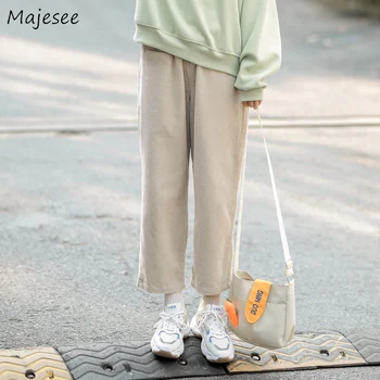 

Women Pants Corduroy High Elastic Waist Loose Pockets Buttons Solid Popular Comfortable Womens Trousers Straight All-match Daily