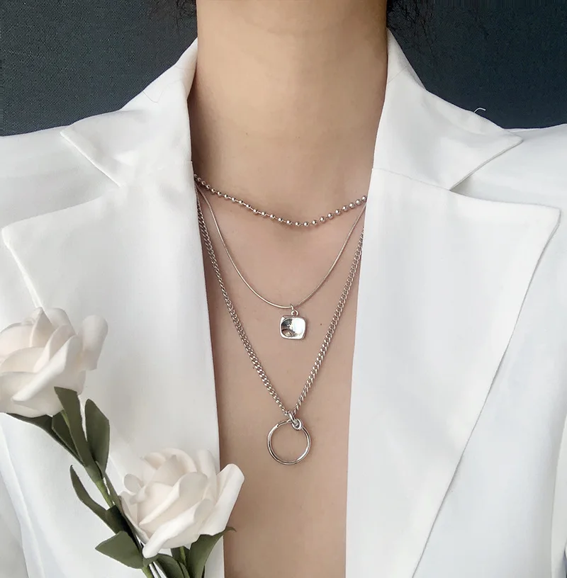 

Fashion Geometric Circle Long Necklace For Women 2020 New Jewelry Multi Layers Statement Simple Choker Collares