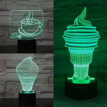 

Icecream Coffee 7 Colors Changing LED Creative 3D Touch Lamp Night Light Atmosphere Lighting Home Store Desk Table Lampara Decor