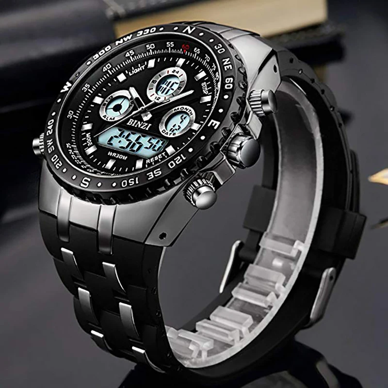 BINZI брендовые спортивные наручные часы для мужчин. Водонепроницаемые, светодиодные, цифровые часы из силикона замечательно дополнят ваш образ