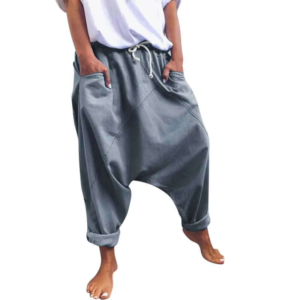 Модные штаны-шаровары женские повседневные свободные брюки в стиле хип-хоп с карманом однотонные винтажные джоггеры широкие брюки женские Капри
