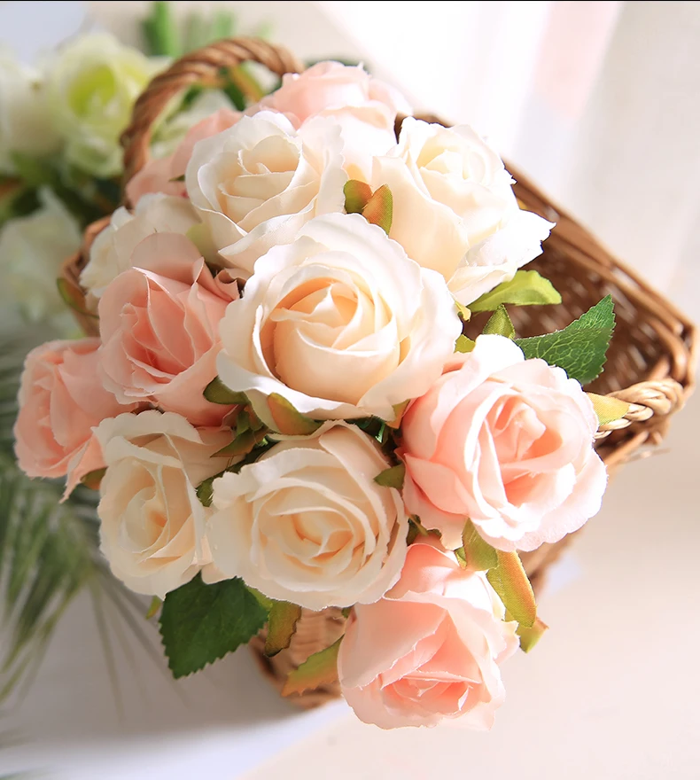JAROWN 12 Heads Rose Artificial Rose Bouquets Simulation Silk Fake Flowers Wedding Decoration Holding Flowers Home Decor Flores (12)