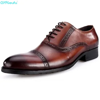 

QYFCIOUFU Brand 100% Genuine Leather Finger Cap Mens Dress Shoes Luxury Quality Handmade Designers Carved Formal Shoes Oxford