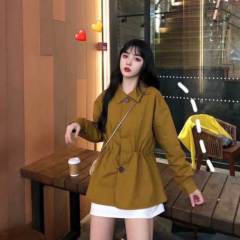 

Photo Shoot Net Price Control 5 INS Korean-style Retro Loose Waist Hugging Slimming Small Suit Women's Versatile Trench Coat