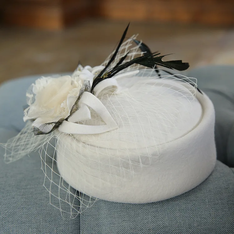 Модный бантик-колпачок, благородные шерстяные мягкие шляпы, шляпа для женщин, винтажная элегантная женская шапка, брендовая мягкая газовая шляпка для официальных мероприятий - Цвет: white