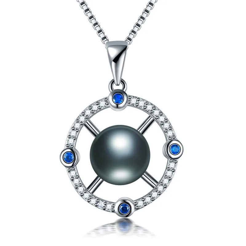 Черный Dainashi Top Quality Genuine Natural Freshwater Pearl Necklace for Women 925 Sterling Silver Blue Zircon Pendant Jewelry - Цвет камня: Черный