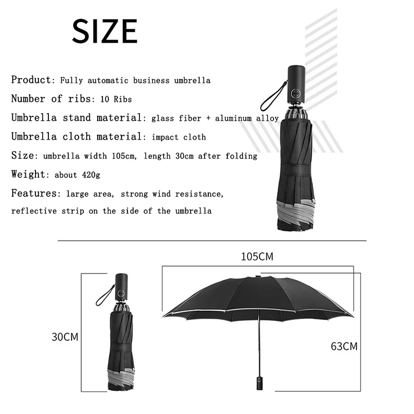 Automatic Umbrella Reverse Folding Business Umbrella Reflective Strips Windproof
