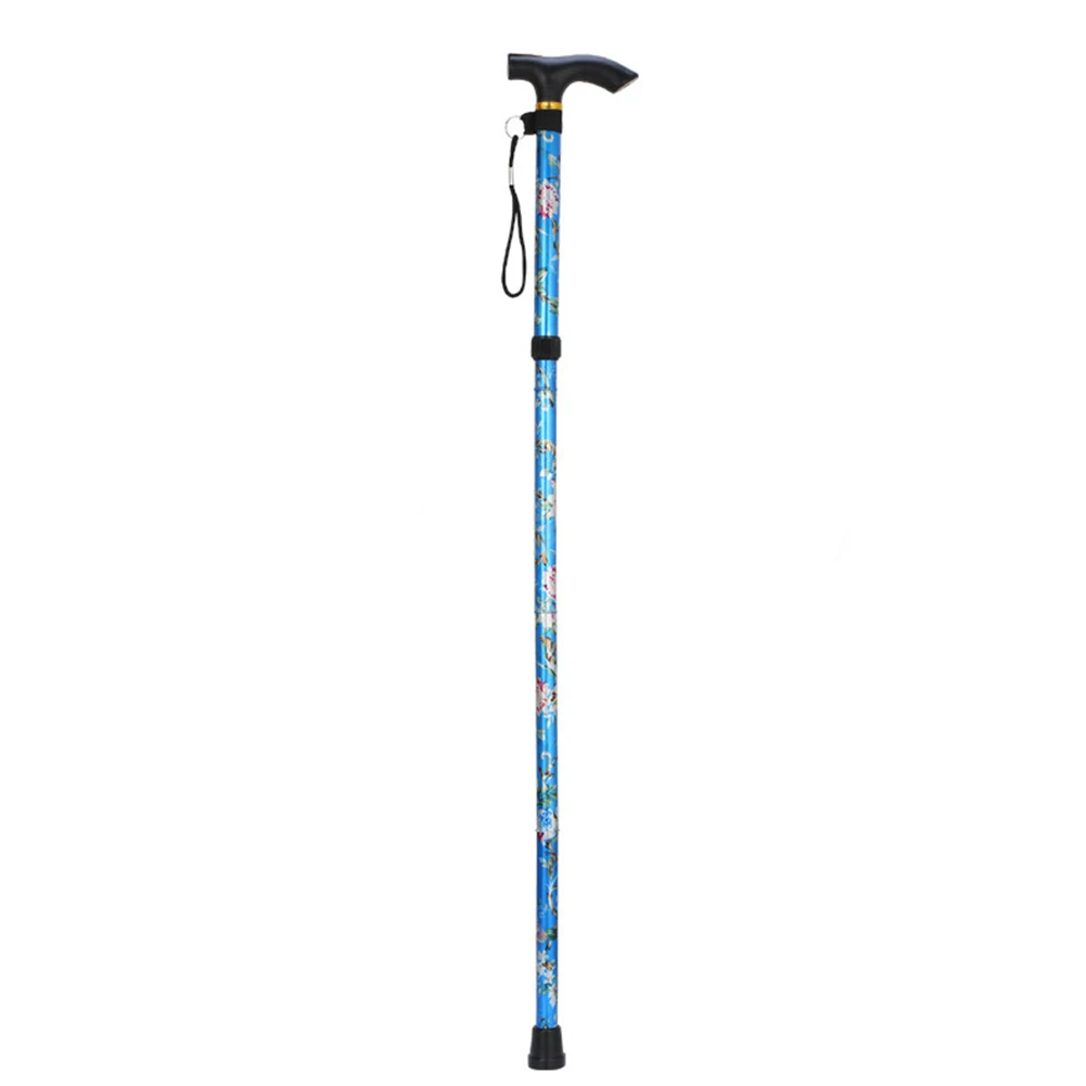 Folding Walking Stick Adjustable Crutches Non Slip Patterned Travel Five-section Printed Cane Sturdy