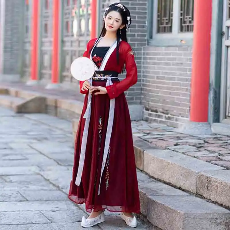 Женское Красное роскошное пальто Hanfu старинное китайское винтажное нарядное