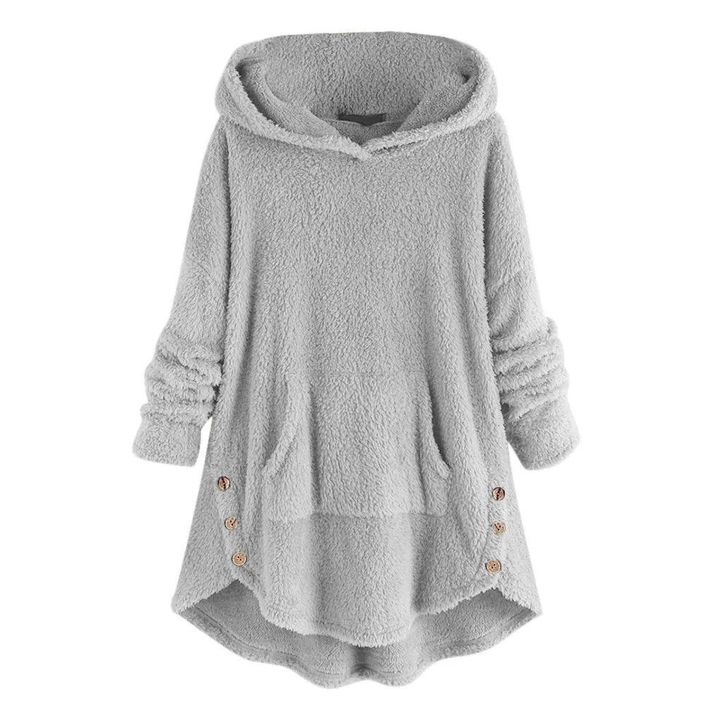 Oversized hoodie Women sweatshirts ladies tops Fleece Asymmetrical Button Hem Plus Size Hoodie harajuku top femme