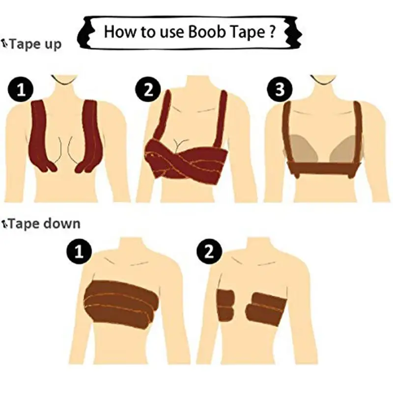 2 Rolls Boob Tape, Black And Skin Color Self Adhesive Push Up