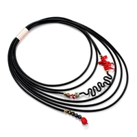 Amorcome Fashion Red Coral LOVE LETTER Charm Pendant Necklaces Chain Choker Black Rubber Necklace Office Lady Jewelry