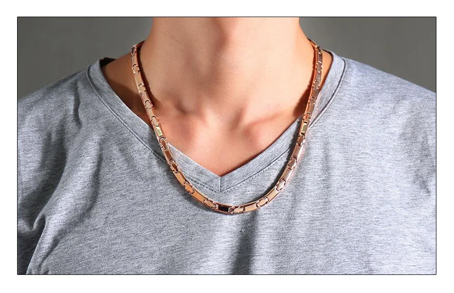 Meaeguet Rose Gold Color Titanium Germnaium Health Energy Necklace Magnetic Therapy Power Necklace for Women 6mm Width (2)