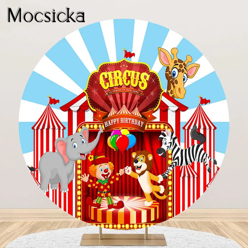 

Mocsicka Circus Carnival Party Backdrop Red Tent Carnival Round Circle Cover Kids Birthday Party Background for Photoshoot