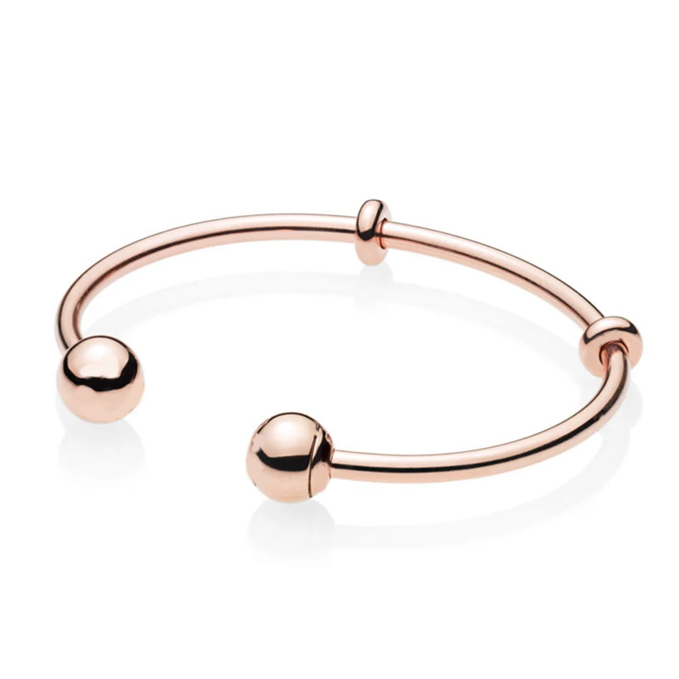 

Authentic 925 Sterling Silver Rose Open Bangle With Signature Clasp Bracelet Bangle fit Lady Bead Charm Pendant DIY Jewelry