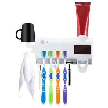 

2019 Solar Power UV Disinfection Toothbrush Holder Wall Mount Automatic Toothpaste Dispenser
