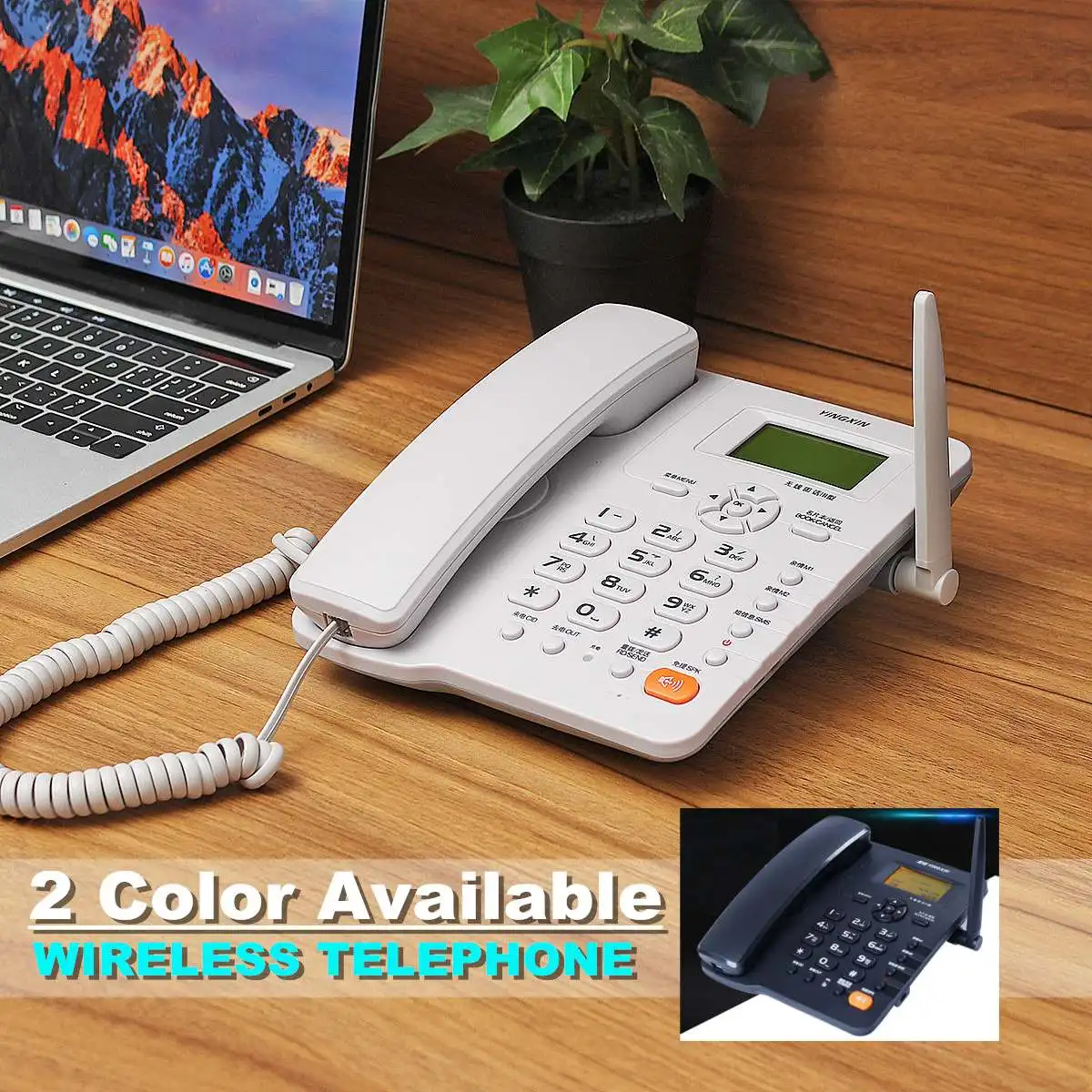 

Wireless GSM Desk Phone Single SIM Card Desktop Telephone Mobile Home Landline Office Electronics Battery Powered Black White