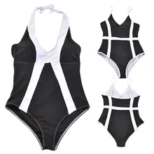 Пляжные купальные костюмы для мамы и дочки, купальные костюмы из дышащего полиэстера черного и белого цветов