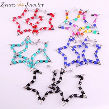 

5 Pairs, Silver Color Jewelry Rainbow Enamel Big Star Stud Earring Statement Earring Top Quality Jewelry For Women Girl