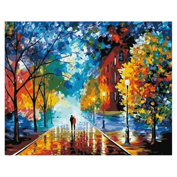 

BMBY-Painting By Numbers Lovers Walk Street Oil Paint Canvas Kit Kits Hand Painted