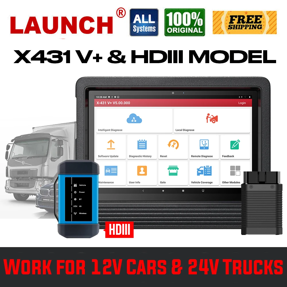 Launch X431 V + Plus 10 &quotV4.0 OBD2 сканер OBD Автомобильный диагностический с HDIII модулем Heavy Duty