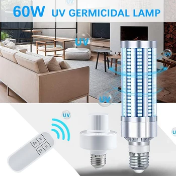 

60W UV Germicidal Lamp Led E27 UVC Light Bulb Remote Control Antibacterial Rate 99% Disinfection Lamp Light Killing Virus Mite