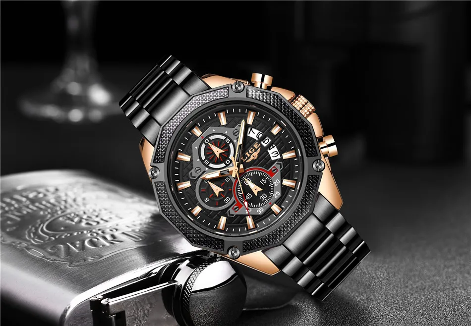 LIGE новые мужские спортивные часы с хронографом от топ бренда класса, Роскошные Мужские часы Мужские Модные Бизнес водонепроницаемые кварцевые часы с большим циферблатом часы+ коробка