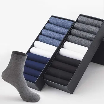 

5Pairs/Lot Business Men Socks Black White Spring Summer Silk Socks Bamboo Fiber Breathable Sock Male Casual Invisible Slippers