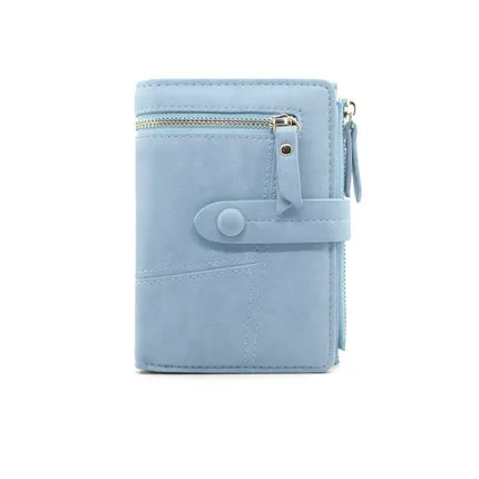 Мода леди накладка кошелек короткий клатч сплошной цвет матовая кожа Женский кошелек маленький женский кошелек короткий кошелек сумка для денег Carteras - Цвет: Blue