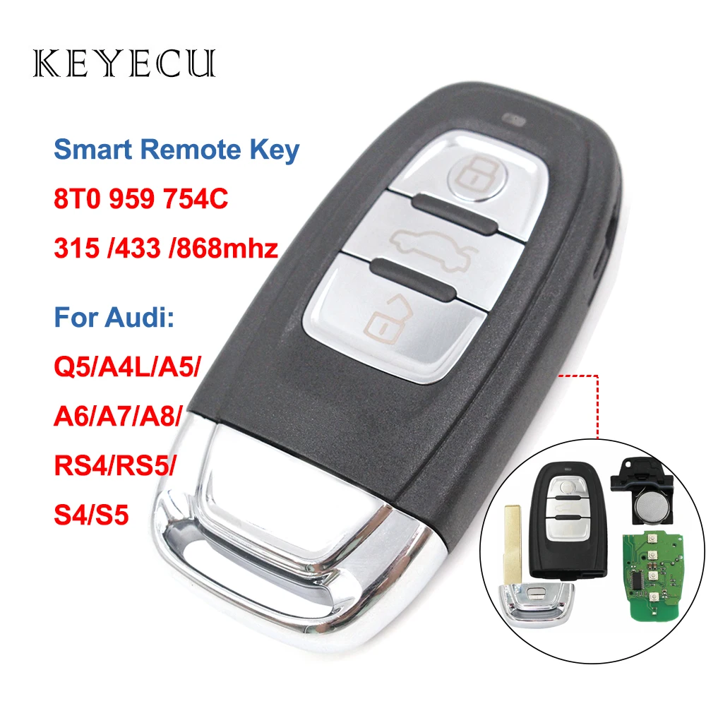 Keyecu 8T0 959 754C смарт-ключ дистанционного управления бесключевым входом 3 кнопки 315/