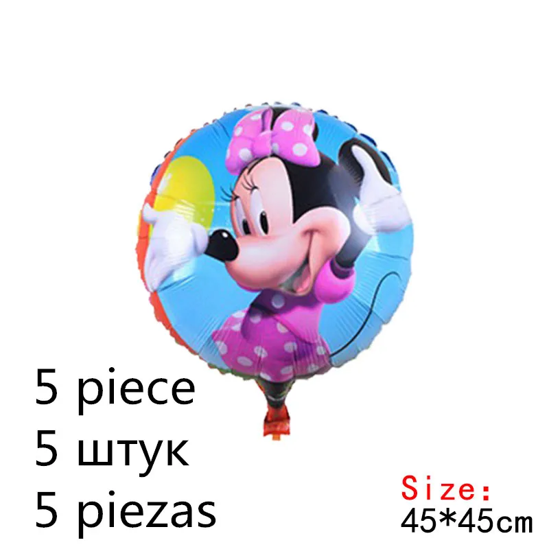 Шарик изображением Микки для мальчиков и девочек на день рождения, Балон, мультфильм Микки, Минни Маус, день рождения, украшения, детские игрушки, Globos - Цвет: 5pcs