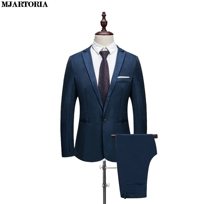 

MJARTORIA Casual Suit Men's Two-piece Set Solid Slim Single Button Business Men Suit Vintage Fashion Urban Office Wild Korean