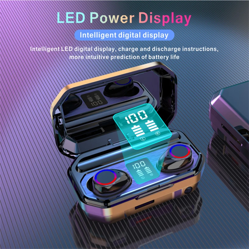 Bluetooth 5 0 Earphone Stereophonic Wireless Earbuds Sports Waterproof Headset Touch Control LED Power Display Headpone With Mic