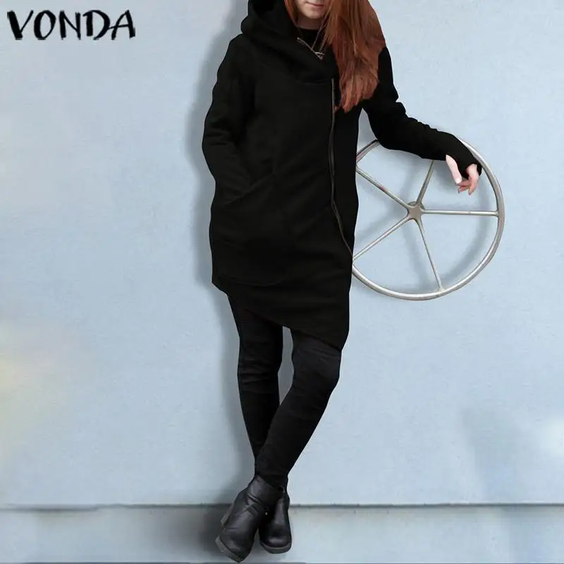VONDA женские толстовки платье Зима Осень повседневные толстовки с длинными рукавами кофты VONDA женские пальто на молнии Верхняя Одежда S-5XL
