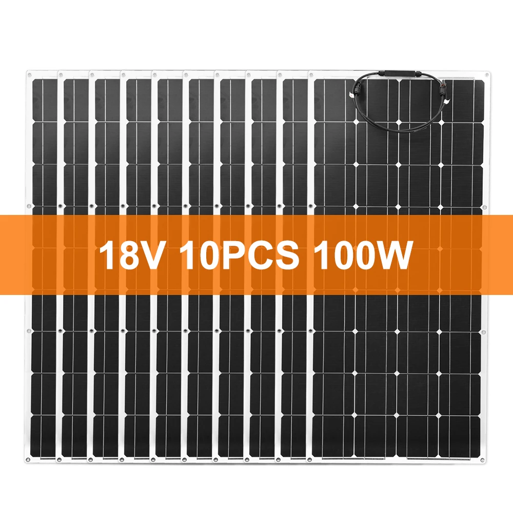 10pcs 100W Dokio 18 в 100 Вт монокристаллическая Гибкая солнечная панель для автомобиля/лодки зарядка 12 В водонепроницаемая гибкая солнечная панель 1000 Вт Китай - Цвет: 10pcs 100W