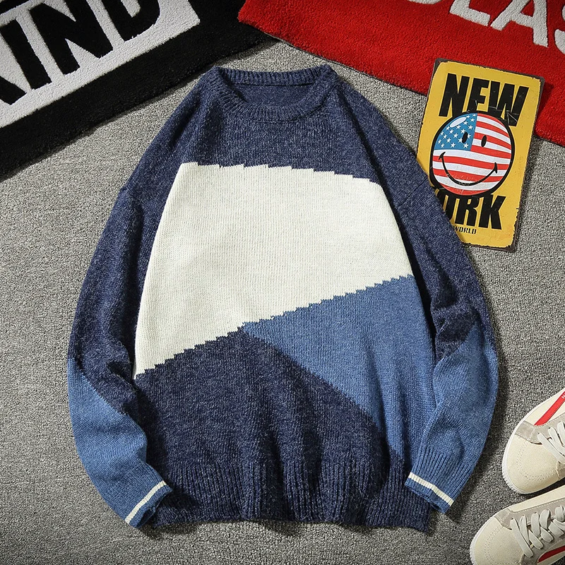 New Sweater Men Fashion Contrast Color Casual Sweter Clothes Knit Sweaters Man Streetwear Loose Long-sleeved Pullover Men M-5XL New Sweater Men Fashion Contrast Color Casual Sweter Clothes Knit Sweaters Man Streetwear Loose Long-sleeved Pullover Men M-5XL