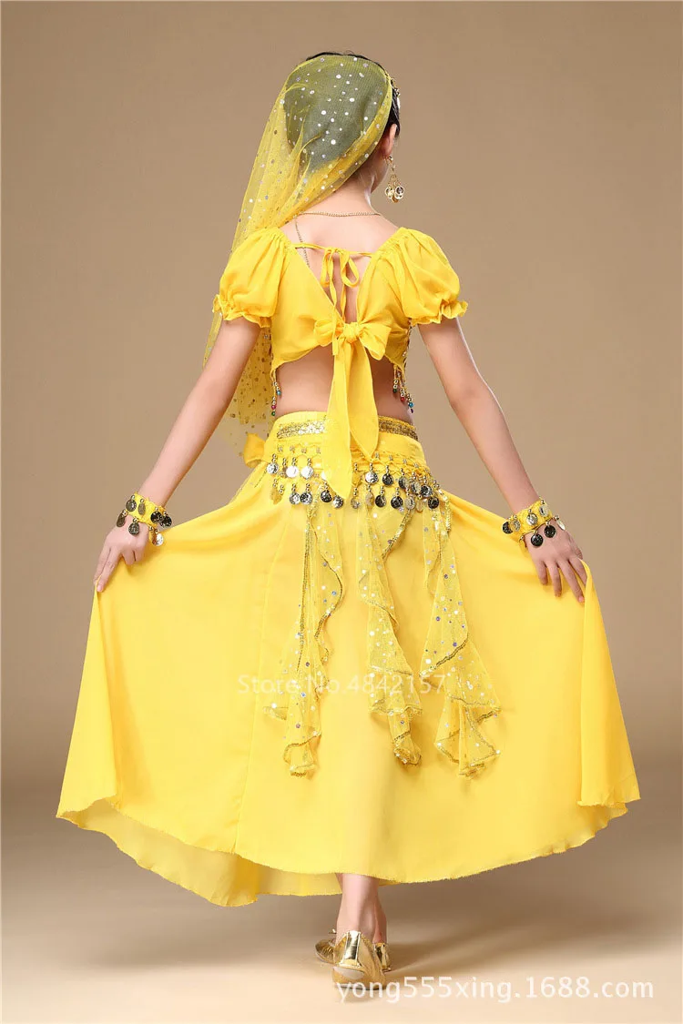5 Colors Children's Day Belly Dance Stage Performance Baby Girl Kid Suit Oriental Indian Sequin Belly Costume Top Skirt Costume