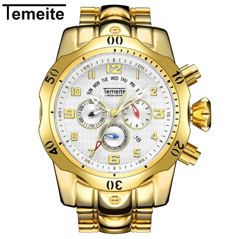 gold 8 TEMEITE Relogio мужские спортивные часы мужские модные золотые мужские s часы лучший бренд класса люкс водонепроницаемые спортив - Цвет: gold 8