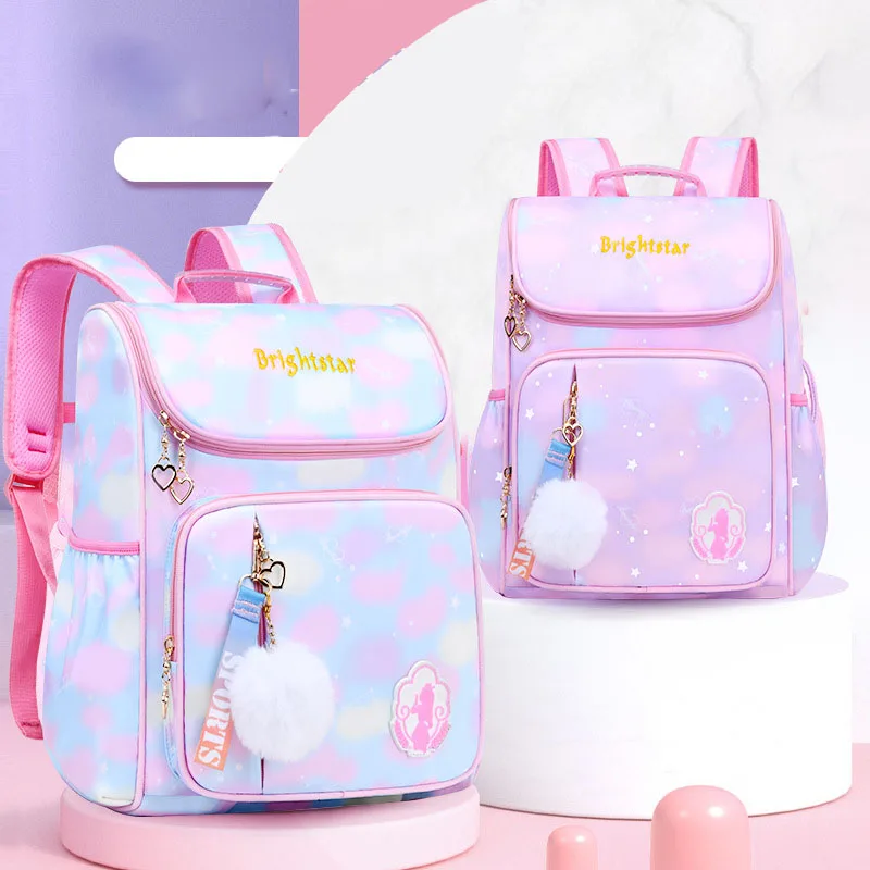 Children's School Bag Elementary School Princess Girl Burden Reduction Shoulder Correction Cute Cartoon Gradient Kid Backpack