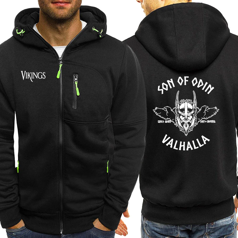 Son Of Odim Valhalla Vikings, осенняя горячая Распродажа кофт с капюшоном, мужские куртки с длинным рукавом на молнии, повседневное пальто, ретро принт, толстовки с капюшоном - Цвет: black5