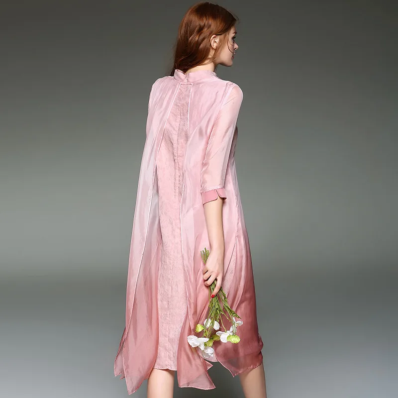 

Hot Sale Chinese Style Modified Cheongsam Summer Dresses Casual Three Quarter Solid Knee-Length Vestidos Mujer CJ076