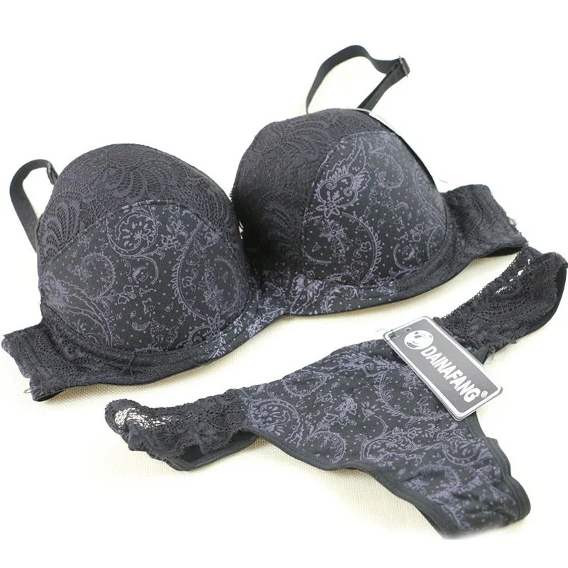 

New Sexy Bra Set Push Up VS Bra+Thong Lace Embroidery French Romantic brassiere Women's Underwear Sets Bra And Panty Set