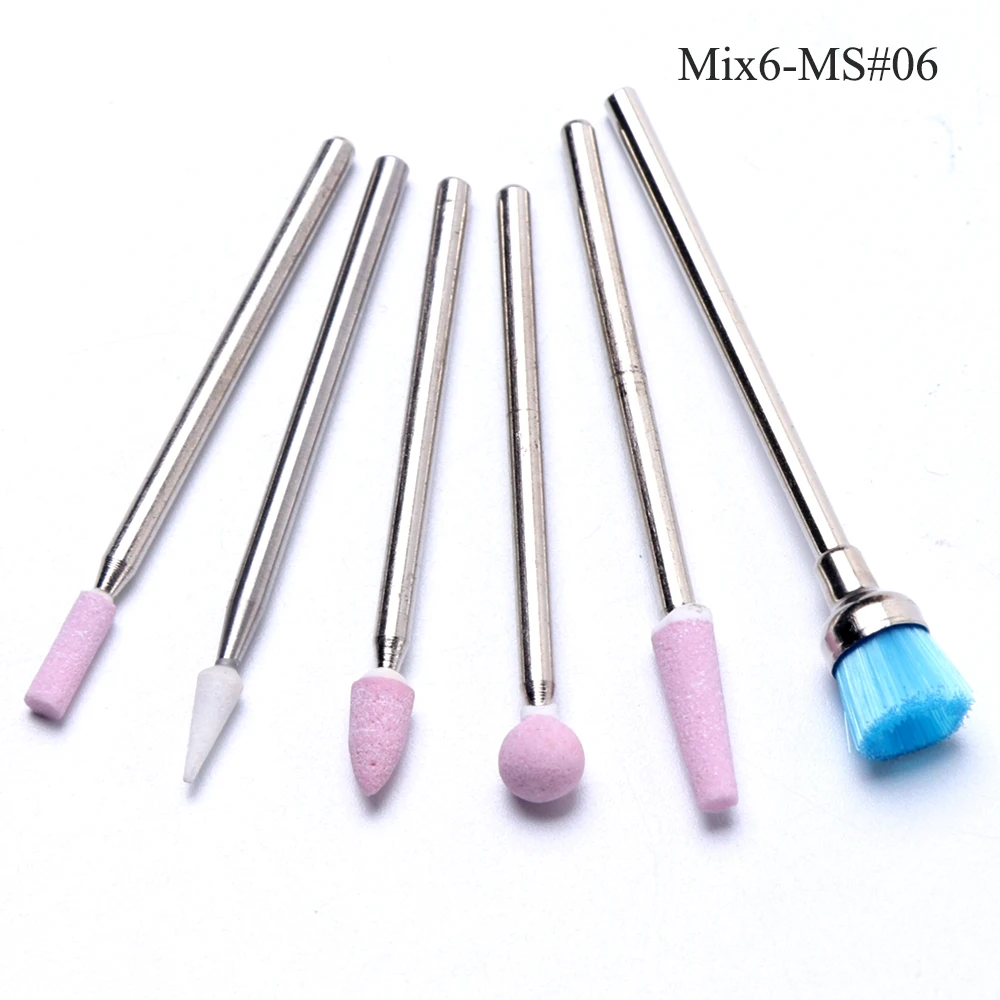 6 шт. алмазные сверла для ногтей Набор для электрической дрели маникюрный станок керамические резиновые силиконовые резаки для маникюрных инструментов SAMS/JG - Цвет: Mix6-MS06