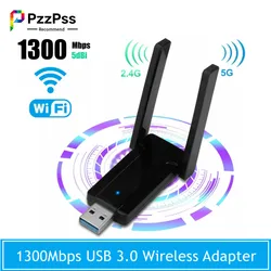 PzzPss – adaptateur WiFi externe sans fil USB 1300, 3.0/5 ghz, 2.4 Mbps, double bande, pour PC de bureau, ordinateur portable, Windows et MAC 