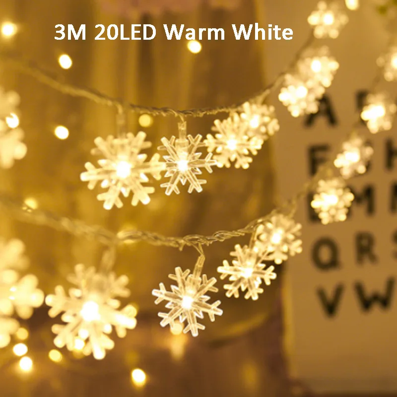 10/30 светодиодный Снежный хлопья световая гирлянда мерцающие гирлянды на батарейках Рождественская лампа Праздничная Вечеринка свадебные декоративные гирлянды - Испускаемый цвет: 3M 20LED Warm White