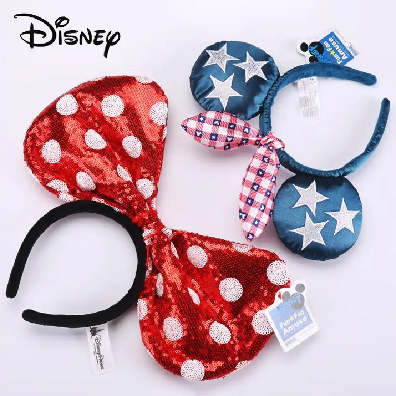Disney-Diadema con orejas de Mickey para niña, diadema con lazo de princesa Disneyland, decoración para fiesta, juguetes de imitación, regalo